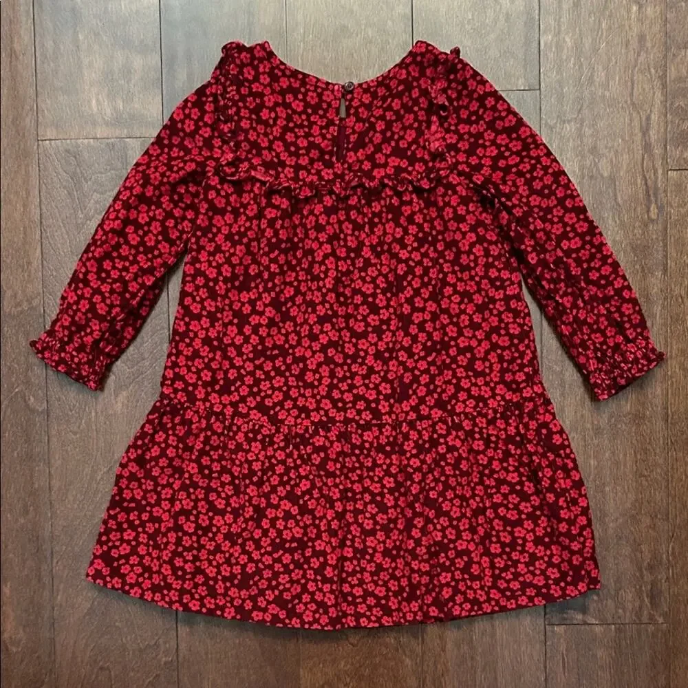 GAP Kid’s Red Floral Corduroy Tiered Dress, Perfect for Fall, Size 4T